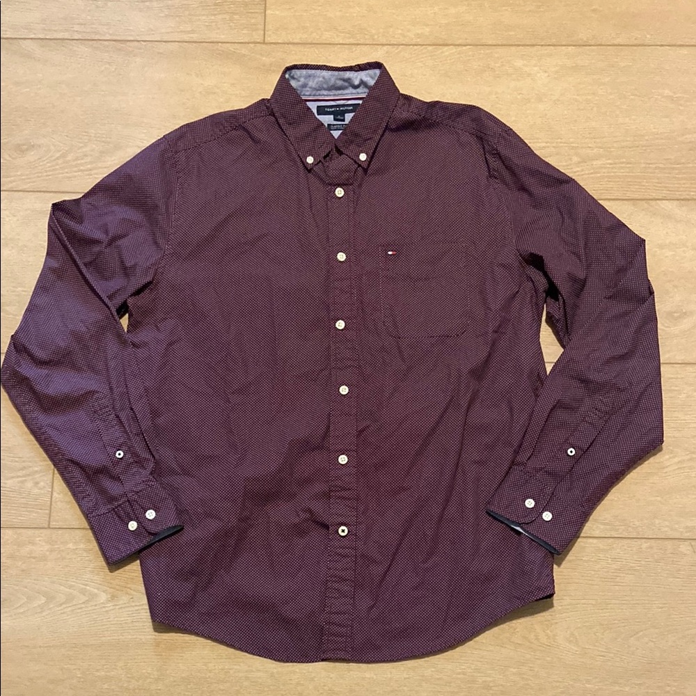 Tommy Hilfiger Burgundy Casual Button Down Shirt